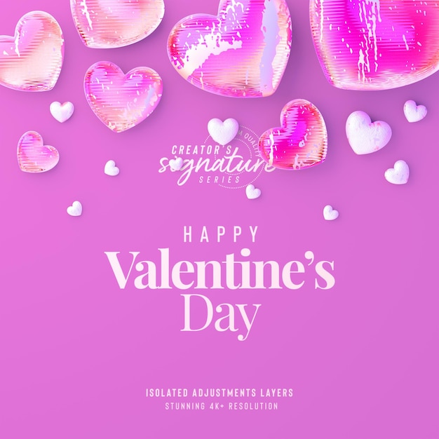 Free PSD happy valentines day background mockup with decorative love hearts top view