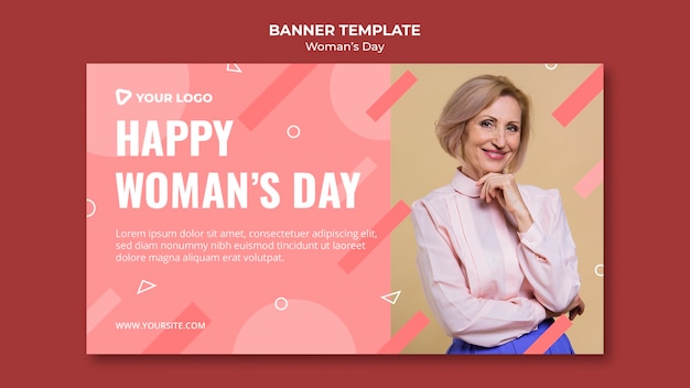 無料PSD 女性がエレガントな服装でポーズをとって幸せな女性の日バナーテンプレート