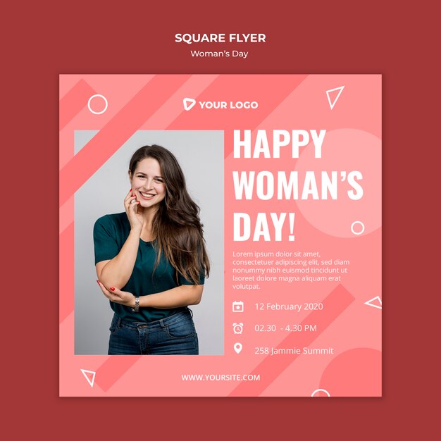 Happy woman's day square flyer template