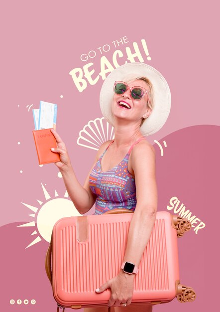 Free PSD happy woman summer template