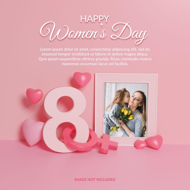 Happy women's day 3d render photo frame mockup