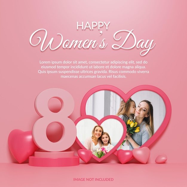 Happy women's day photo frame mockup 3d render