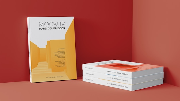 Hard cover books assortment mockup