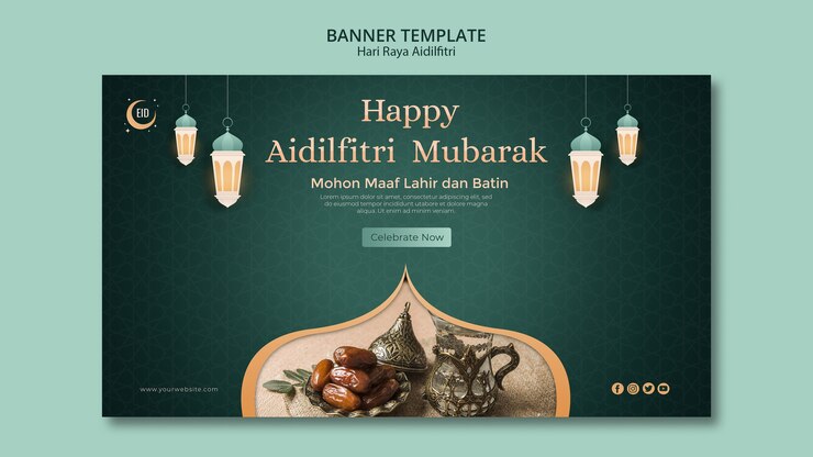 Free PSD hari raya aidilfitri concept banner template