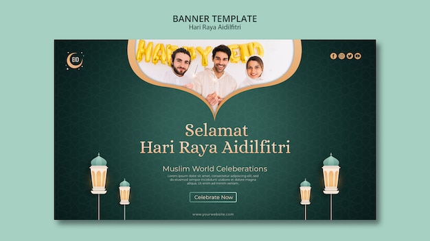 Free PSD hari raya aidilfitri concept banner template