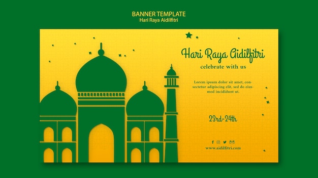 PSD gratuito banner orizzontale hari raya aidilfitri