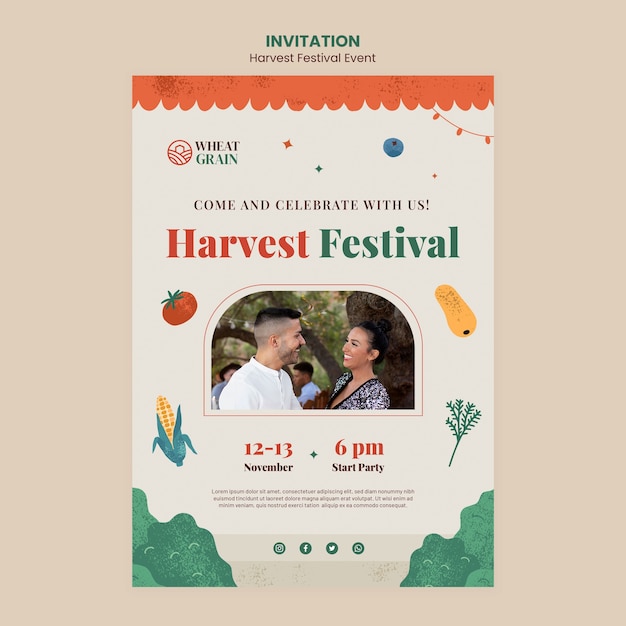 Free PSD harvest festival celebration invitation template