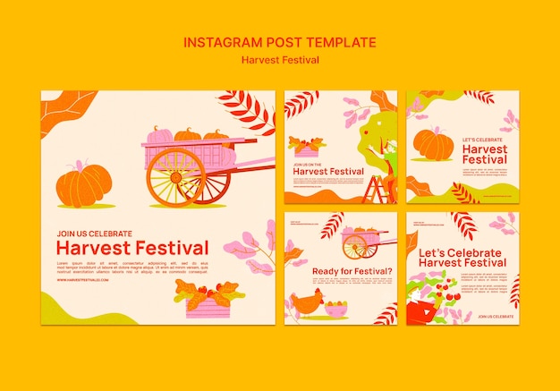 PSD gratuito raccolta di post instagram del festival del raccolto con verdure