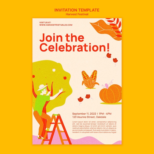 Harvest festival invitation template with vegetables