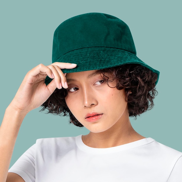 Hat mockup on woman's head