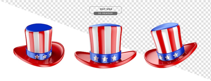 Бесплатный PSD шляпа с цветами и флагом сша в 3d рендеринге