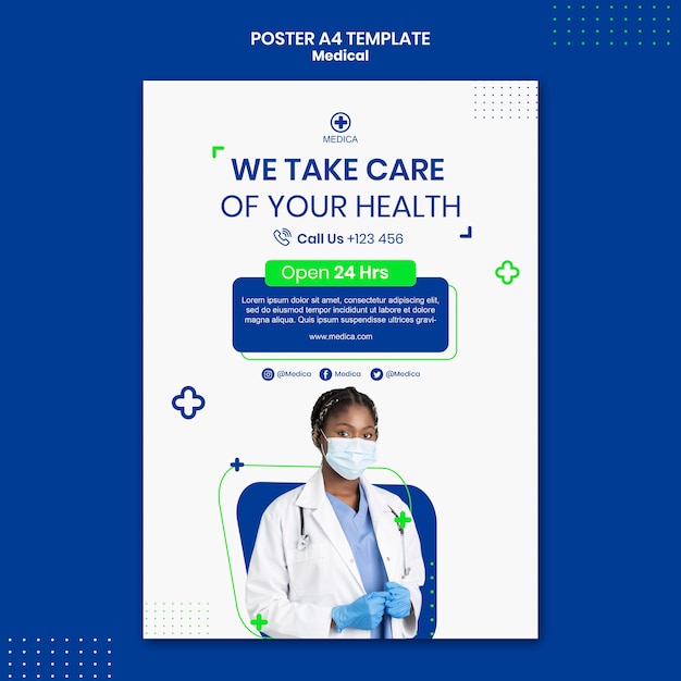 PSD gratuito modello di poster di assistenza sanitaria