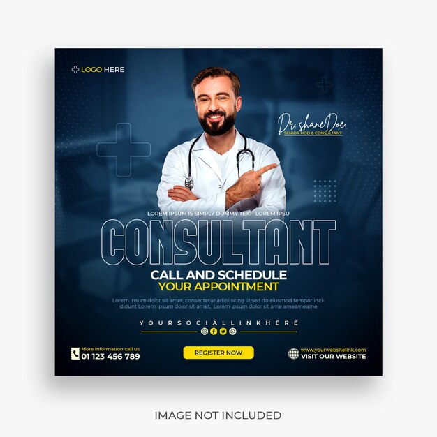 Healthcare consultant banner or square flyer for social media post template