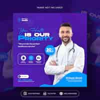 Free PSD healthcare prevention banner or square flyer with doctor theme for social media post template