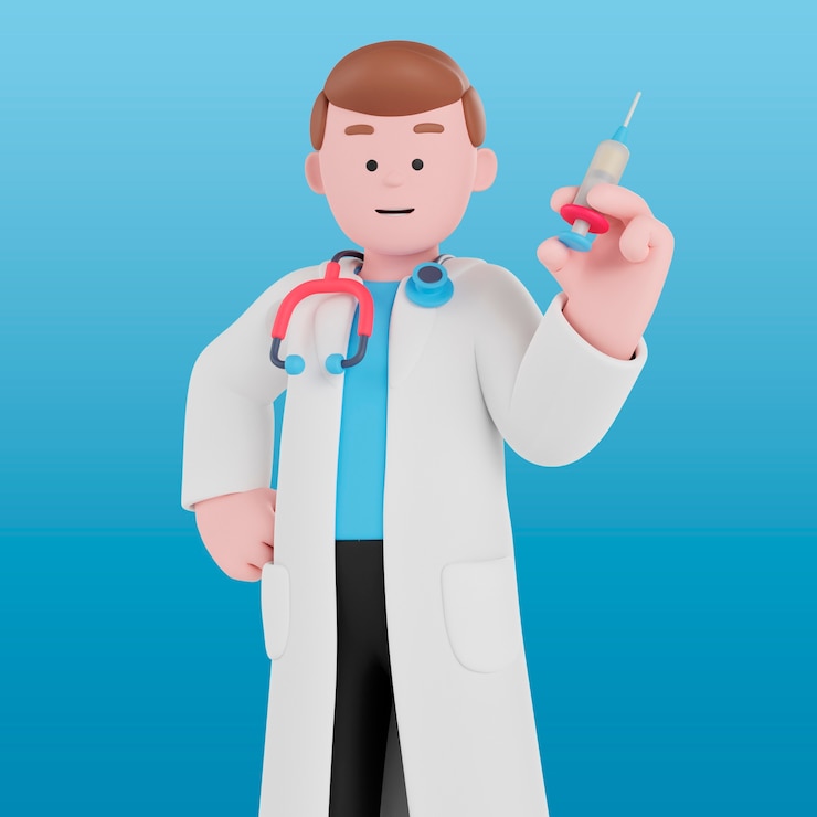 मुफ़्त PSD healthcare professional posing with injection