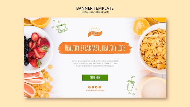 Healthy breakfast, healthy life banner template