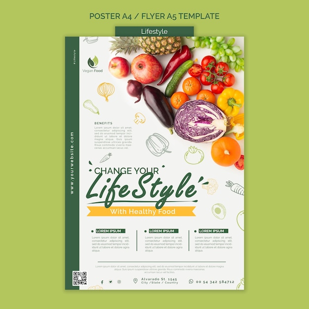 PSD gratuito modello di poster per uno stile di vita alimentare sano