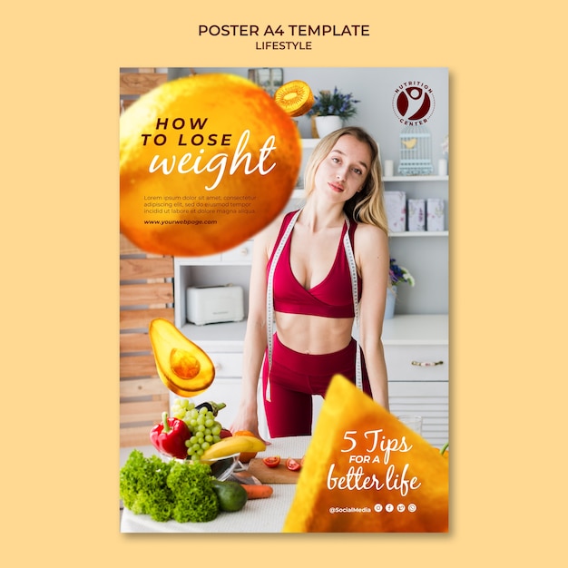 PSD gratuito modello di poster per uno stile di vita alimentare sano