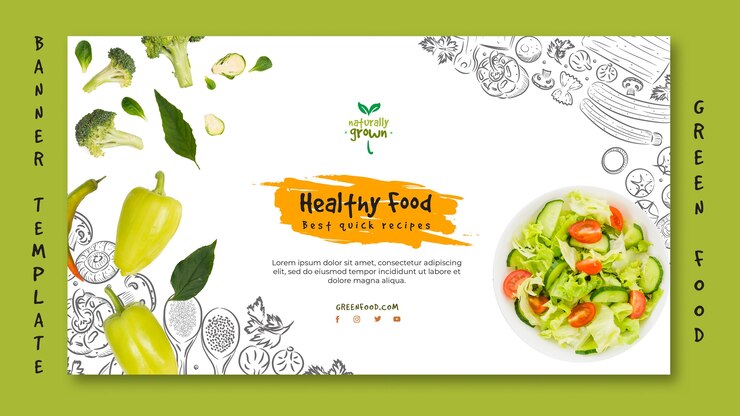 Free PSD healthy food banner template with photo