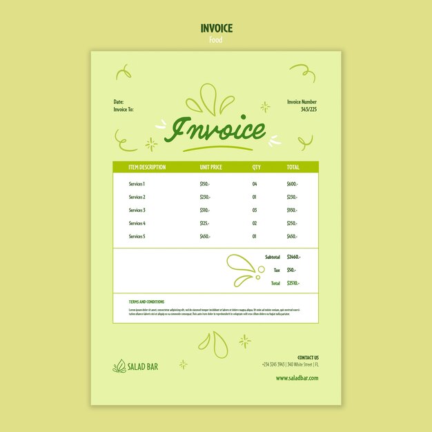 Healthy food invoice template