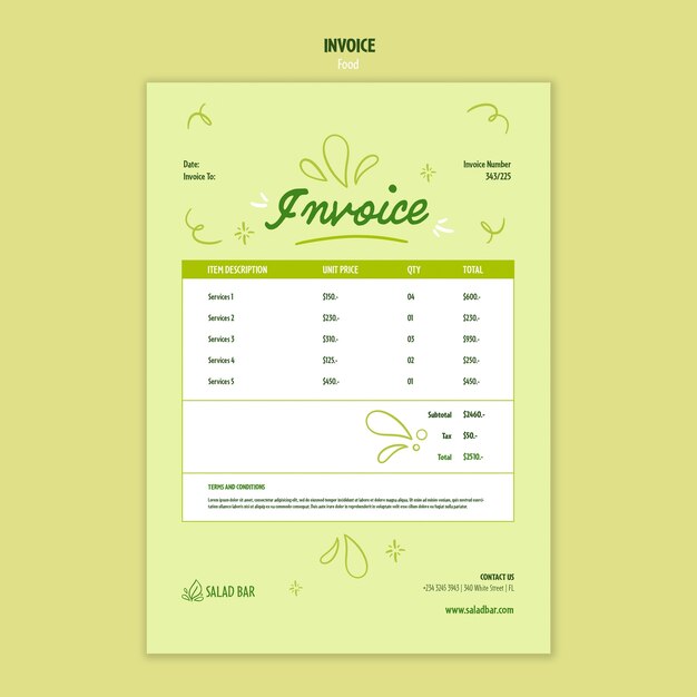 healthy food invoice template