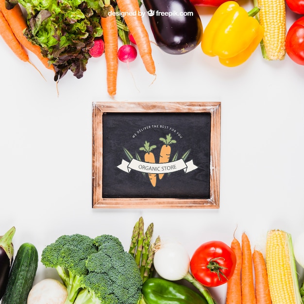 Healthy food mockup with slate in middle