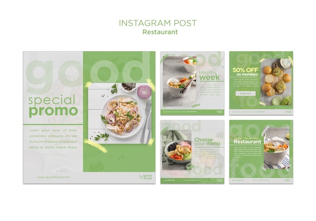 무료 PSD 건강한 음식 레스토랑 instagram 게시물 모음