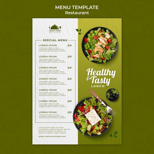 Healthy food restaurant menu template