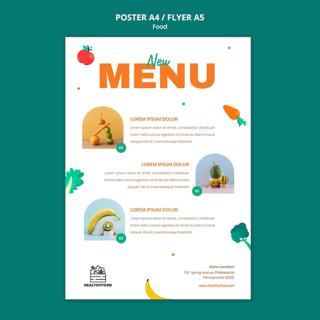 PSD gratuito menu del ristorante di cibo sano