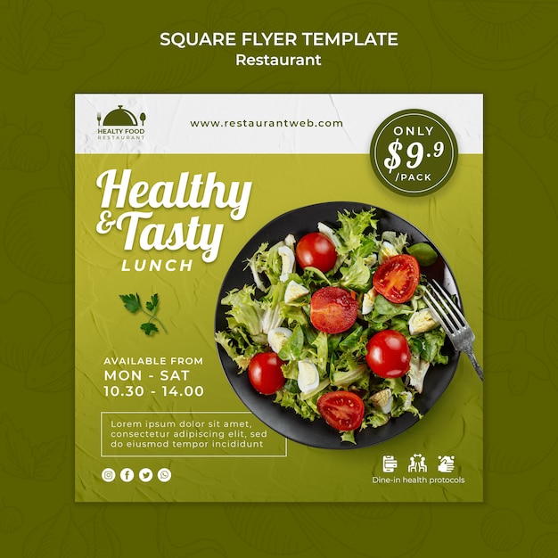 Healthy food restaurant square flyer template