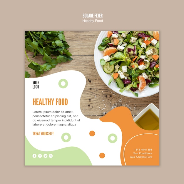 Free PSD healthy food salad and parsley square flyer template