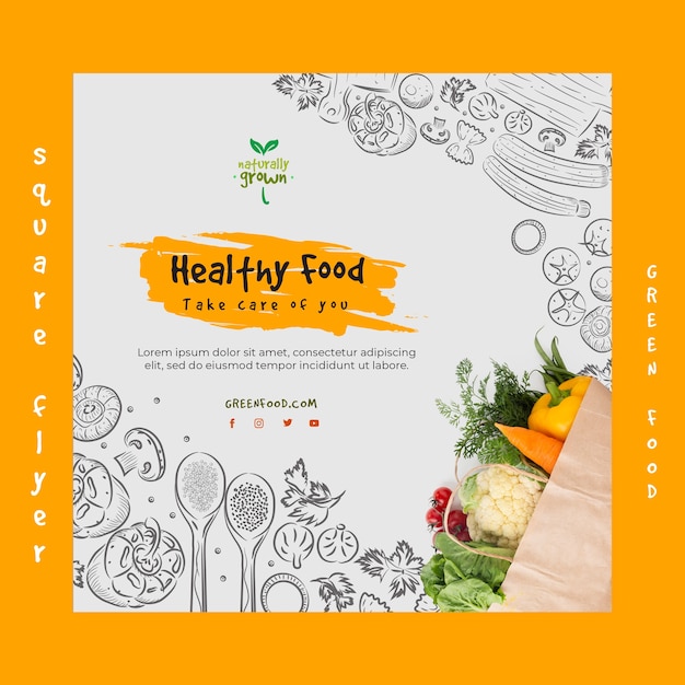 Healthy food square flyer template