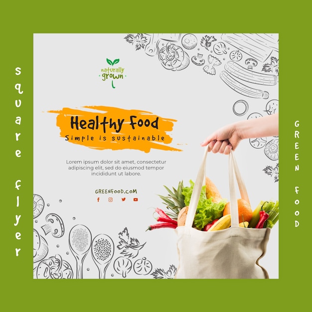 Healthy food square flyer with picture