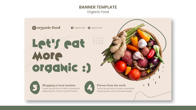 PSD gratuito modello di banner orizzontale sano cibo coltivato in casa con forme organiche