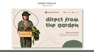 Healthy home grown food horizontal banner template with organic shapes