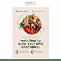 Free PSD healthy home grown food vertical poster template with organic shapes