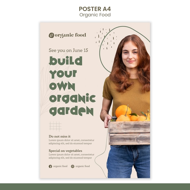 Healthy home grown food vertical poster template with organic shapes