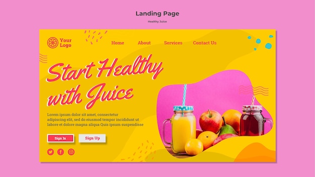 Free PSD healthy juice landing page design