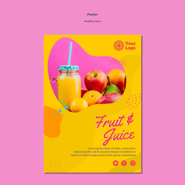 PSD gratuito disegno del modello di poster di succo sano