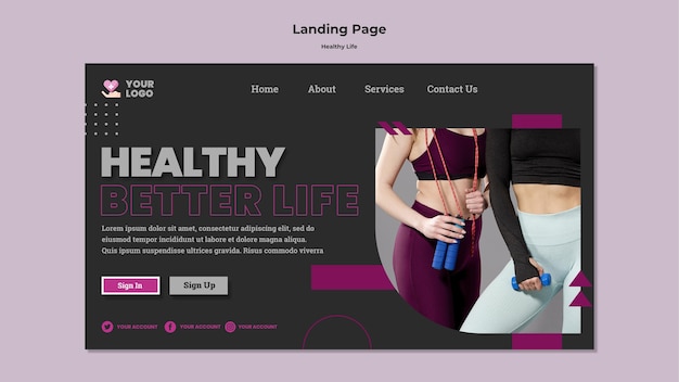 Healthy life landing page template