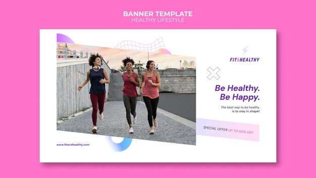 健康的なライフスタイルのバナーデザインテンプレート