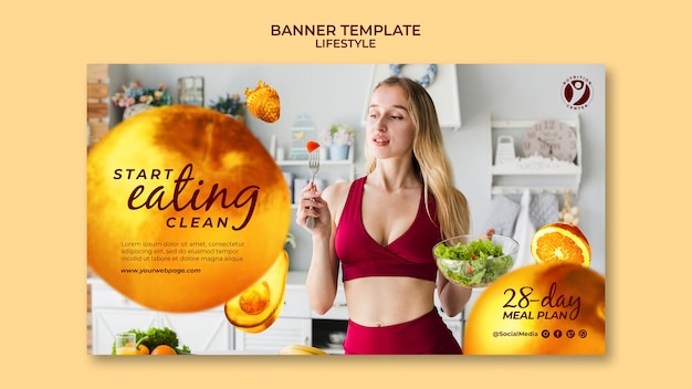 Modello di banner orizzontale stile di vita sano