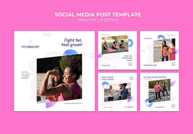 Free PSD healthy lifestyle instagram posts design template