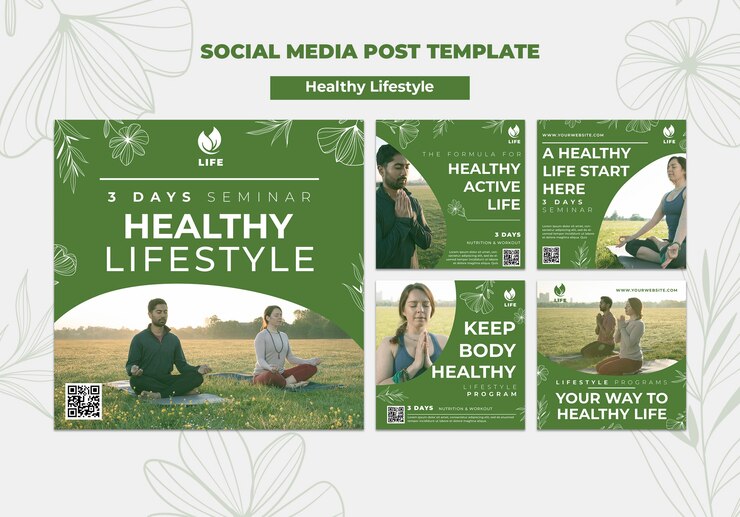Free PSD healthy lifestyle instagram posts design template
