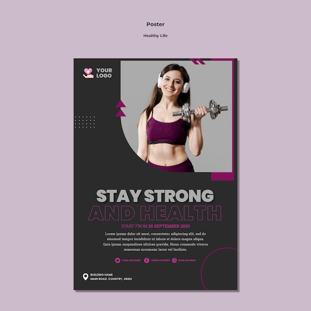 Бесплатный PSD Дизайн шаблона плаката здорового образа жизни