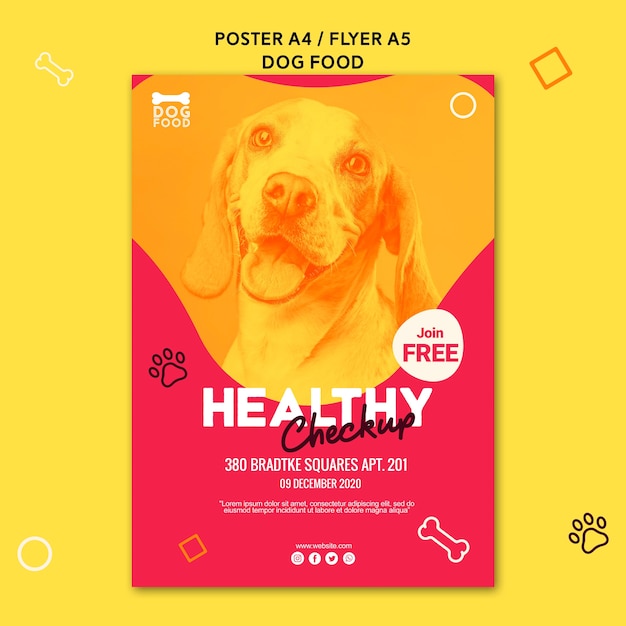 PSD gratuito modello di poster annuncio di cibo sano piccolo cucciolo