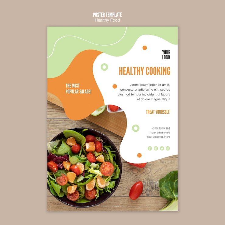 Free PSD healthy salad cooking  poster template