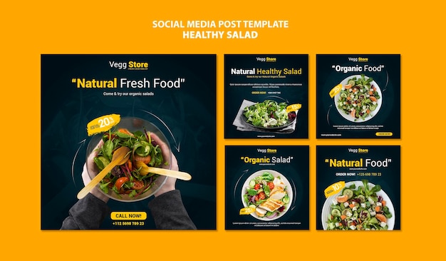 Бесплатный PSD Посты в социальных сетях о здоровом салате