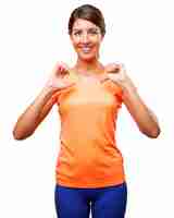 Free PSD healthy woman pointing at herself