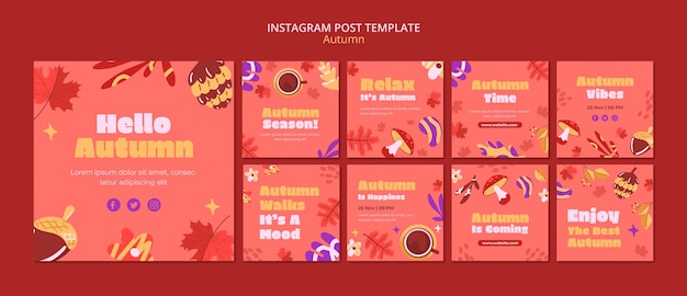 Free PSD hello autumn season instagram posts